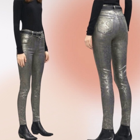 J Brand Denim - J Brand Leenah High Rise Metallic Silver Python Jeans Size 32